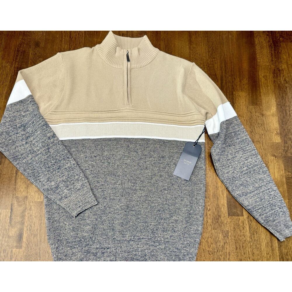 NEW Six Lincoln New York Size Small 1/4 Quarter Zip Pullover Sweater Brown Gray